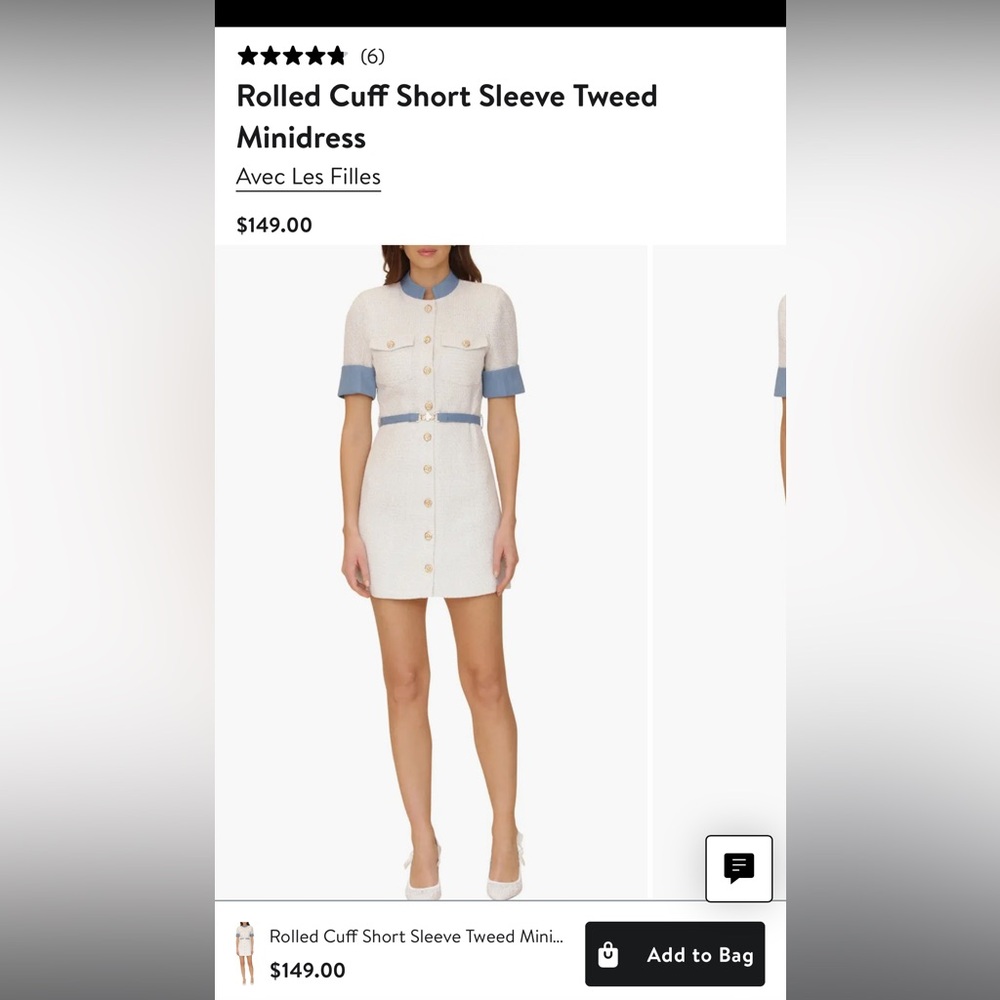 Avec Les Filles White and Blue Sheath Mini Dress size 6